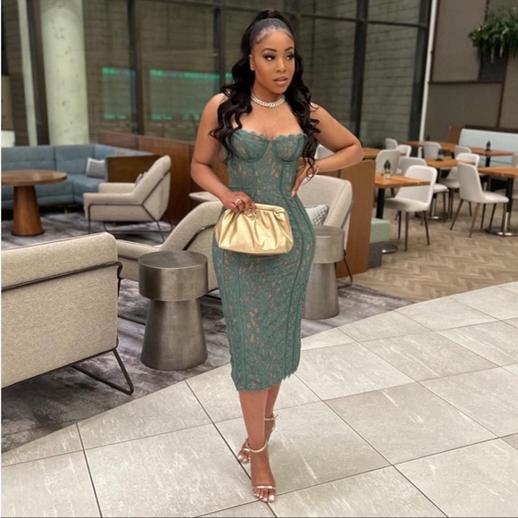 House of CB 'Joelle' Forest Lace Midi Dress NWOT - Picture 11 of 13